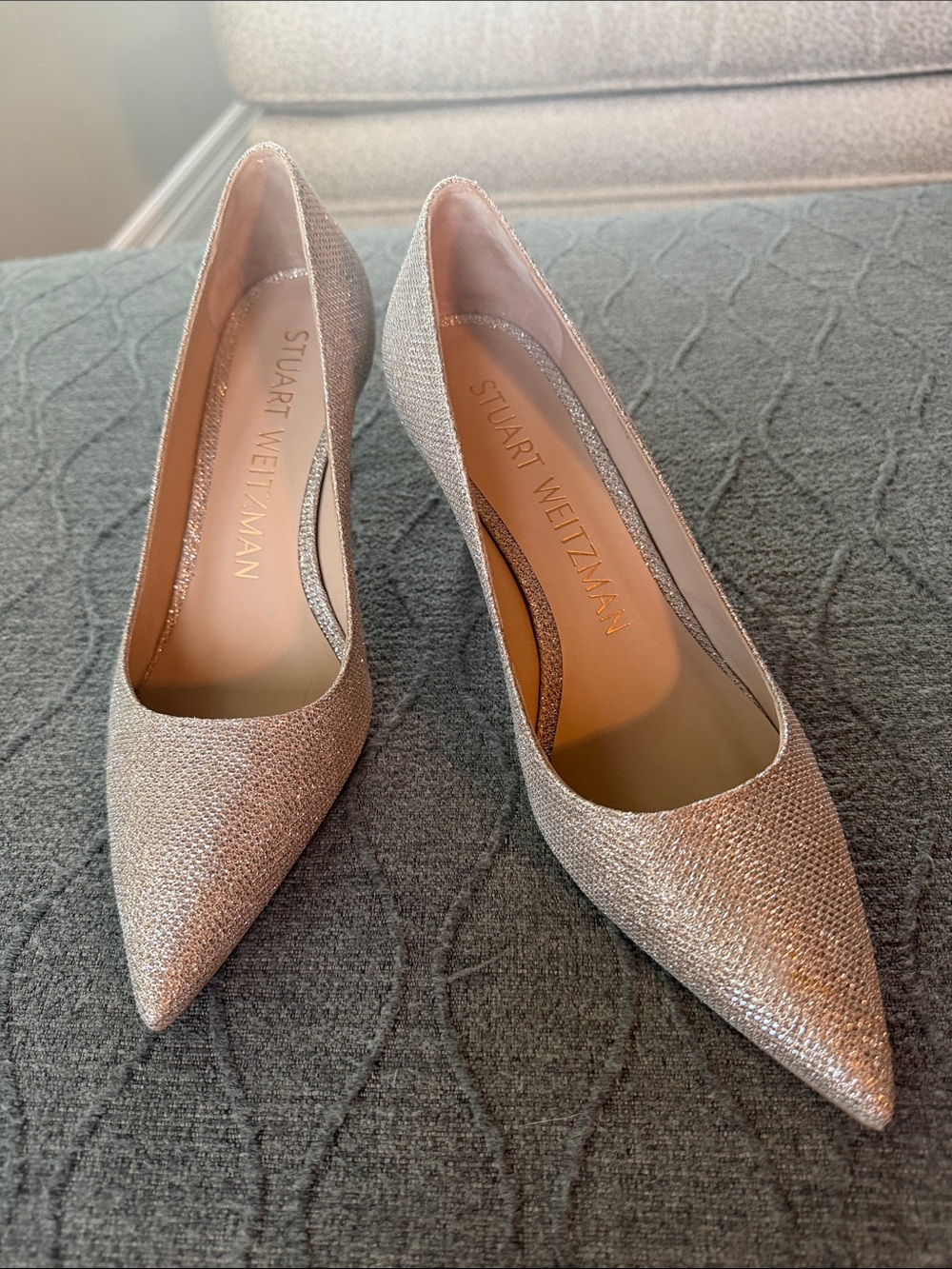 Stuart Weitzman Glitter Pointed-Toe Pumps - Gold/Silver